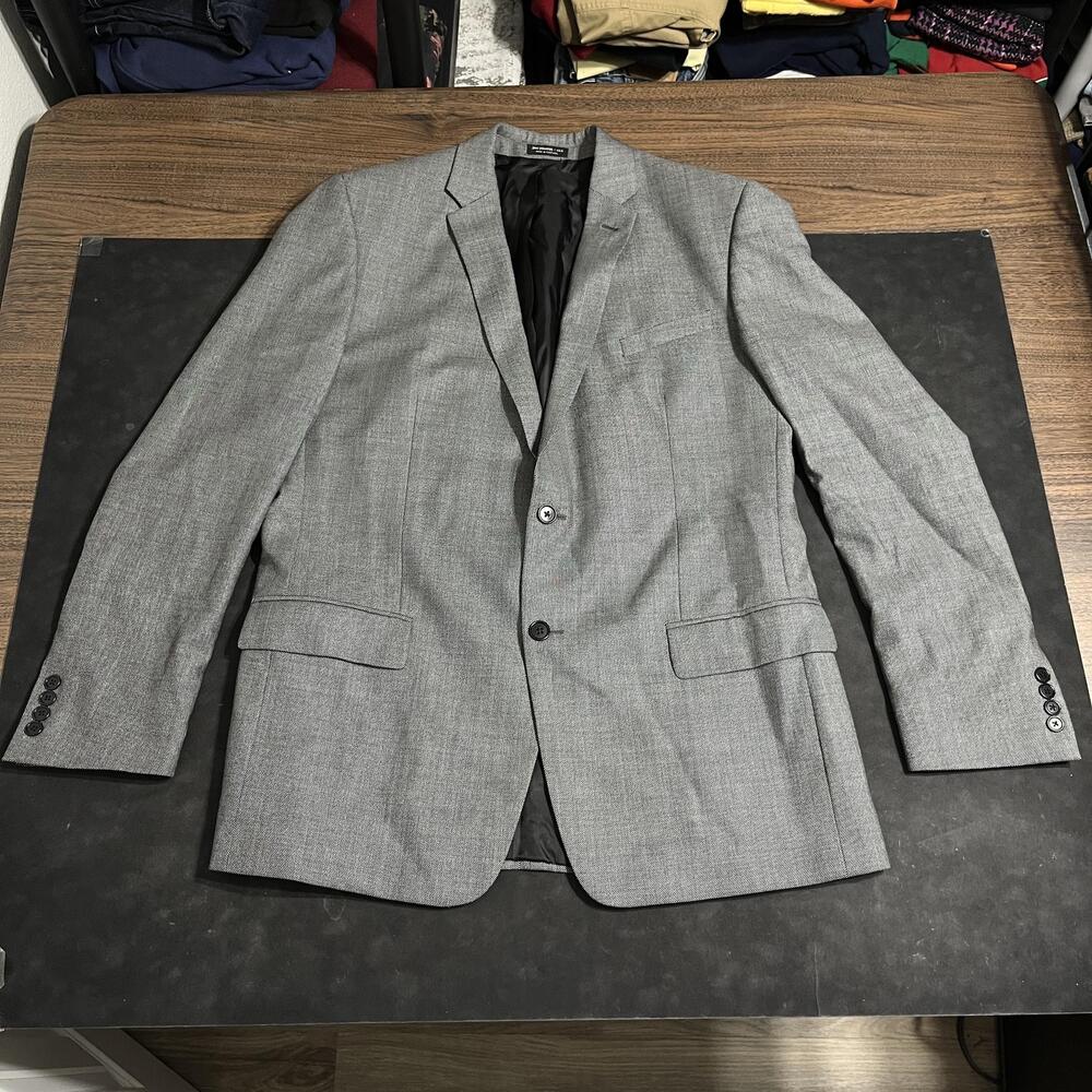 John Varvatos Blazer Mens 46L Gray Herringbone Wool Soho Fit Sport Coat Portugal